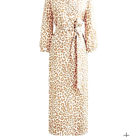 J CREW TIE-WAIST SHIRTDRESS IN A FUN BOLD LEOPARD PRINT LONG SILHOUETTE SIZE 8 - Picture 3 of 15